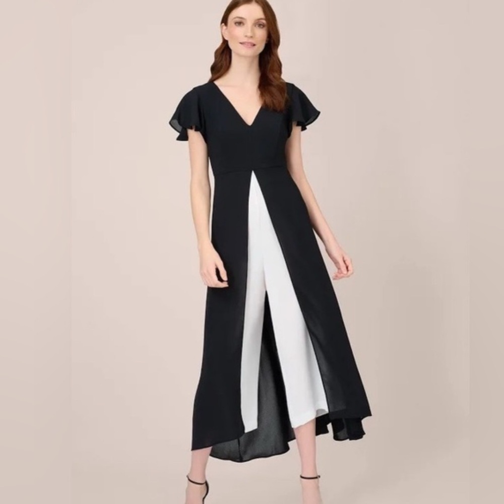 Adrianna Papell Black with White Center Panel Boot-Cut Jumpsuit